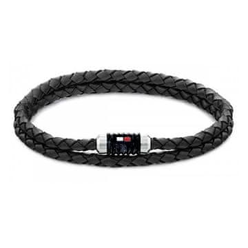 Tommy Hilfiger Dvojna črna usnjena zapestnica 2790303
