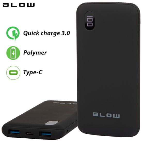 Blow PB20D powerbank, 20.000mAh, Quick Charge 3.0, polymer baterija, LED zaslon, črn