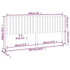 Vidaxl Posteljno vzglavje sivo 205,5x4x100 cm trdna borovina
