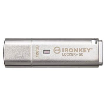 Kingston Ironkey Locker+ 50 USB ključ, 128 GB, 3.2 Gen1, 256bit enkripcija, kovinski