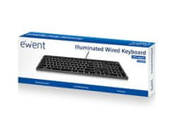 Ewent Illuminated Scissor tipkovnica, žična, USB, SLO, črna (EW3271) - odprta embalaža