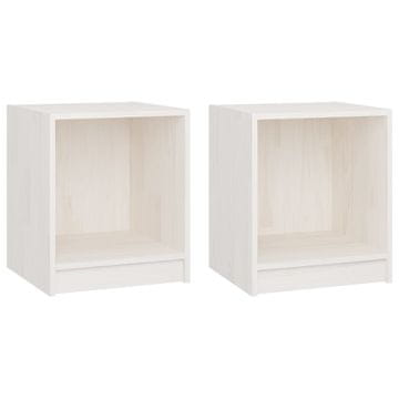 Vidaxl Nočna omarica 2 kosa bela 35,5x33,5x41,5 cm trdna borovina