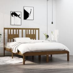 Greatstore Okvir za posteljo, medeno rjava, masivni borov les, 140 x 190 cm