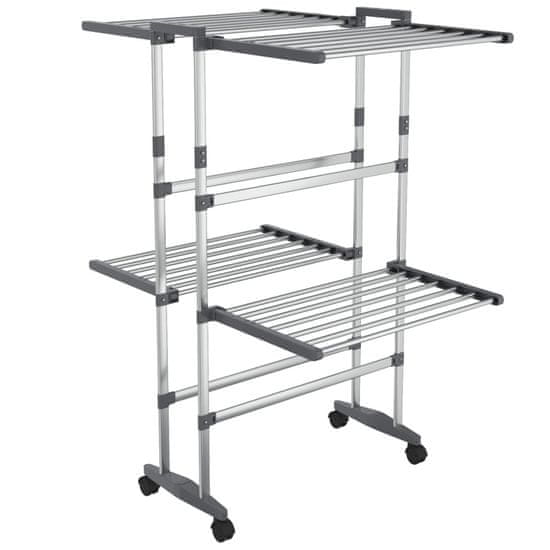 Vidaxl 2-nadstropno stojalo za perilo s kolesi srebrno 60x70x106 cm