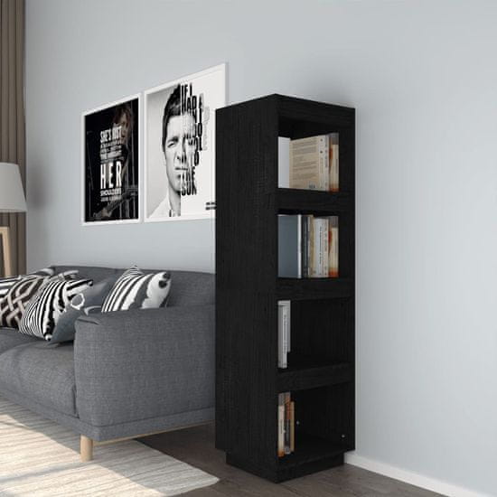 Greatstore Knjižna omara za razdelitev prostora črna 40x35x135 cm borovina