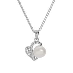 Brilio Silver Romantična srebrna ogrlica s pravimi biseri SPD0721A (verižica, obesek)