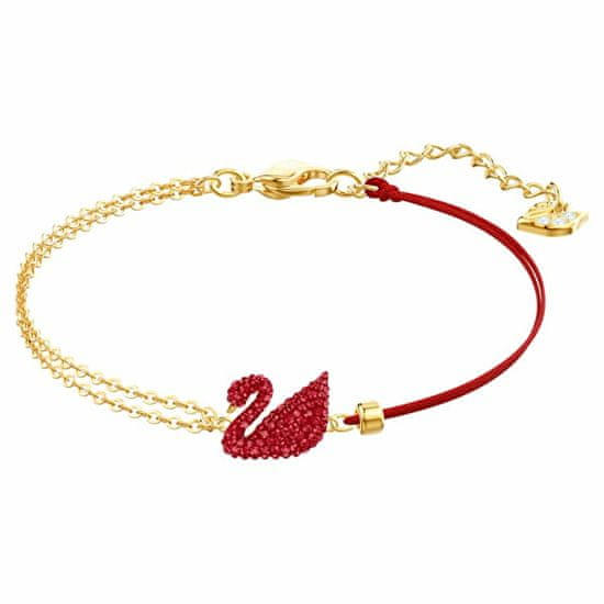 Swarovski Modna tekstilna zapestnica Iconic Swan 5465403 z pozlačeno verižico