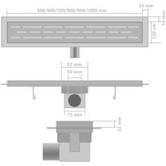 Vidaxl Kanaleta za tuš 2 kosa mehurčki 730x140 mm nerjaveče jeklo