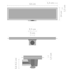 shumee Kanaleta za tuš z 2 v 1 pokrovom 63x14 cm nerjaveče jeklo