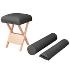 Vidaxl Zložljiv masažni stolček z 12 cm debelim sedežem 2 blazini črn