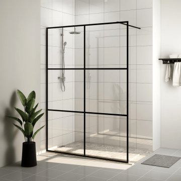 Vidaxl Pregrada za tuš s prozornim ESG steklom 140x195 cm črna