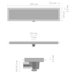 Vidaxl Kanaleta za tuš z 2 v 1 pokrovom 103x14 cm nerjaveče jeklo