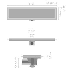 Greatstore Kanaleta za tuš z 2 v 1 pokrovom 83x14 cm nerjaveče jeklo