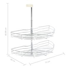 Vidaxl Kuhinjska košara 2-nadstropna srebrna 180 stopinj 75x38x80 cm