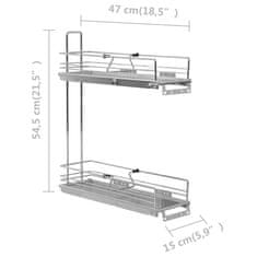 Greatstore Izvlečna kuhinjska košara 2-nadstropna srebrna 47x15x54,5 cm