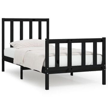 Vidaxl Posteljni okvir črn iz trdnega lesa 75x190 cm