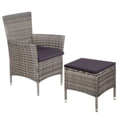 shumee Zunanji stol in stolček z blazinami poli ratan sive barve