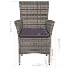 shumee Zunanji stol in stolček z blazinami poli ratan sive barve