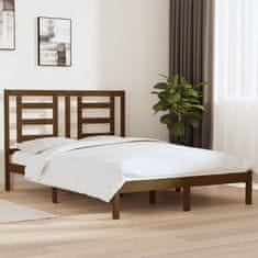 Vidaxl Posteljni okvir medeno rjav iz trdne borovine 135x190 cm 4FT6