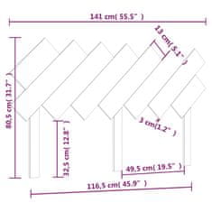 Vidaxl Posteljno vzglavje sivo 141x3x80,5 cm trdna borovina