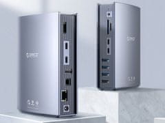 Orico TB3-S3 priključna postaja, USB-C Thunderbolt 3, 15 v 1, 5x USB, 2x TB3, 2x USB-C, DP, RJ45, SD, TF (TB3-S3-EU-GY-BP)