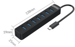 Orico TWC3-7A USB-C hub, 7 vhodov, USB 3.0, 0,15 m, črn (TWC3-7A-BK-EP)