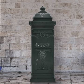 Vidaxl Stoječi poštni nabiralnik starinski stil aluminij zelene barve