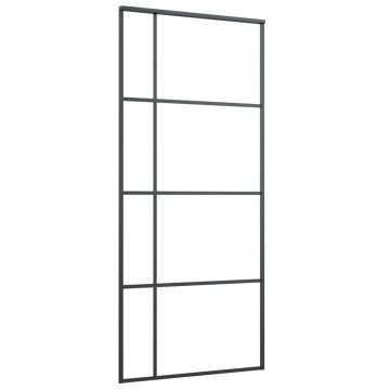 Vidaxl Drsna vrata mlečno ESG steklo in aluminij 90x205 cm črna