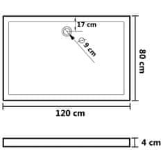 Vidaxl Pravokotna ABS tuš kad črna 80x120 cm