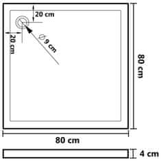 Vidaxl Tuš kad s pikami bela 80x80x4 cm ABS