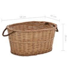 Greatstore Košara za drva z ročaji za prenašanje 58x42x29 cm naravna vrba