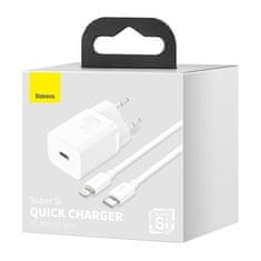 BASEUS Hitro polnilnik za iPhone Super Si 1C 20 W Power Delivery + kabel USB-C – Lightning 1 m, bel