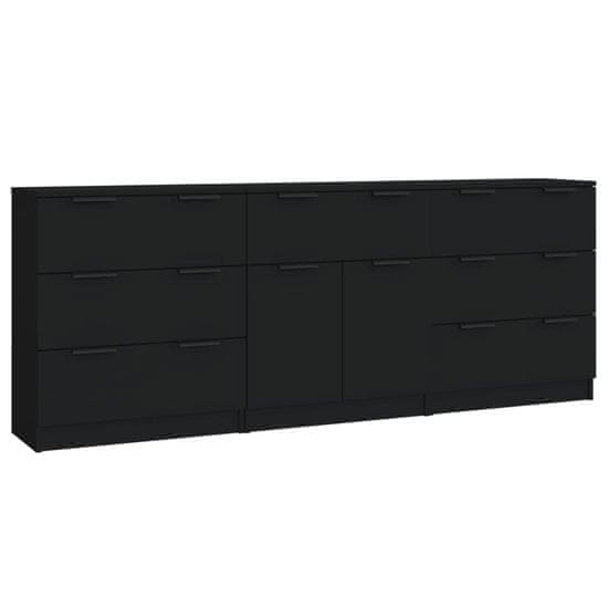 Vidaxl 3 kosi Sideboards Črni inženirski les