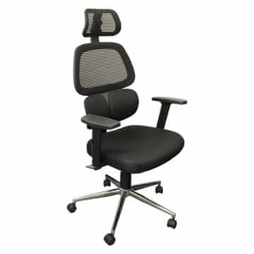 eoshop Pisarniški stol TIKITERE črn, mrežast naslon, nastavljiv vzglavnik, krom, koleščki