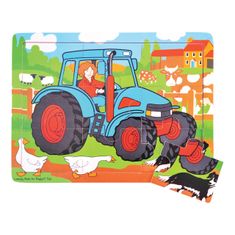 Bigjigs Toys Lesena sestavljanka s traktorjem 9 kosov