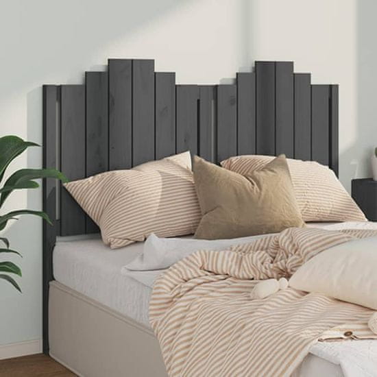 Greatstore Posteljno vzglavje sivo 141x4x110 cm trdna borovina