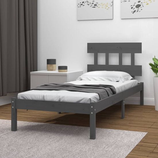shumee Okvir za posteljo, siv, masivni les, 90x200 cm