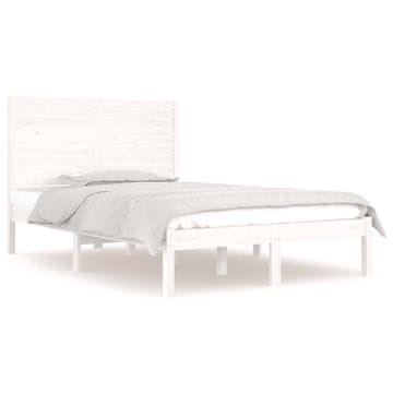 Vidaxl Posteljni okvir bel iz trdnega lesa 135x190 cm
