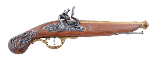 Bashan Angleška flintlock pištola - dolžina 38.1cm; širina 12.7cm, višina 5.1cm; 590g