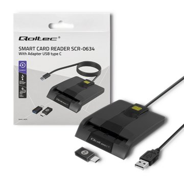 Qoltec qoltec inteligentni čitalec pametnih kartic s čipom scr-0634 | usb 2.0 + usb-c adapter