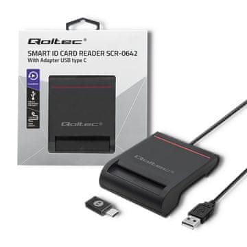 Qoltec Čitalnik pametnih identifikacijskih kartic Qoltec SCR-0642 | USB 2.0 + USB-C adapter