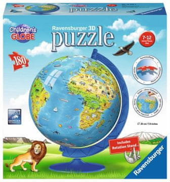 Ravensburger 3D Puzzleball Otroški globus z živalmi (angleški) 180 kosov