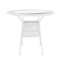 eoshop Vrtna garnitura KOVEN (miza + 4 stoli), bel umetni ratan, kaljeno steklo 80 cm