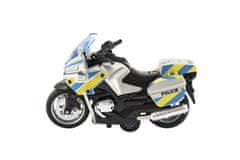 Teddies Policijsko motorno kolo 12cm kovina/plastik češki govor na hrbtni strani nat. na bateriji. z lučjo/zvokom v škatli 15x11
