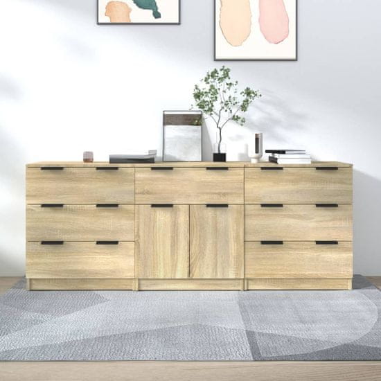 Vidaxl 3-delna komoda sonoma hrast konstruiran les