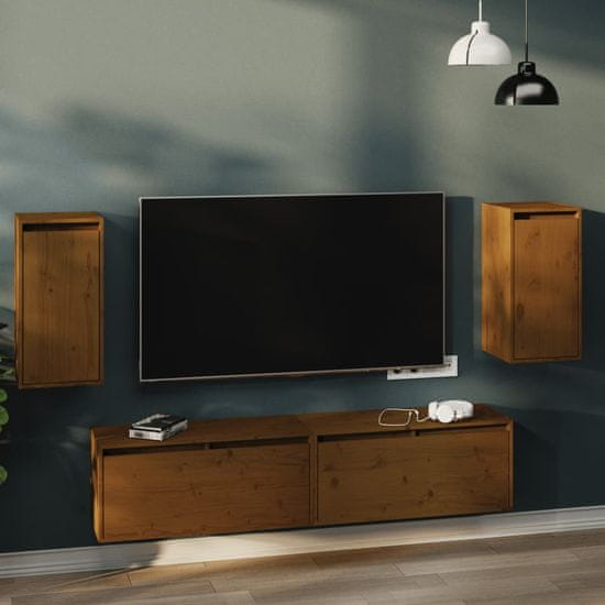 Vidaxl Stenska omarica 2 kosa medeno rjava 30x30x60 cm trdna borovina