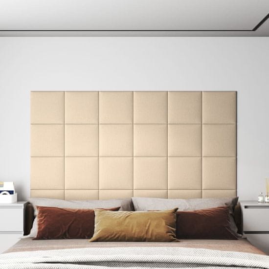 shumee vidaXL Stenski paneli 12 kosov krem 30x30 cm blago 1,08 m²