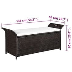 Vidaxl Klop za shranjevanje z blazino 138 cm poli ratan rjave barve
