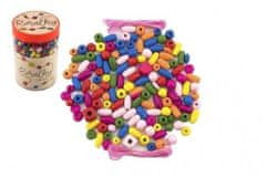 Teddies Barvne lesene kroglice z gumicami približno 900 kosov v plastični škatli 9x13,5 cm