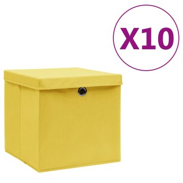 shumee Škatle s pokrovi 10 kosov 28x28x28 cm rumene